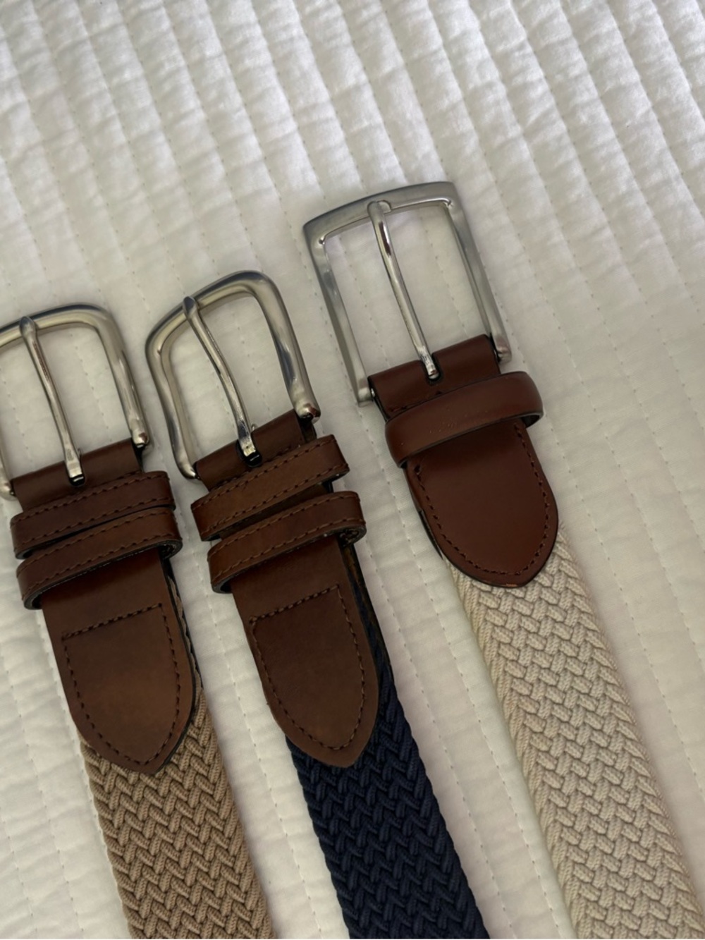 (4) Braided Stretch Belts with Brown Leather Trim. Size 42/XL